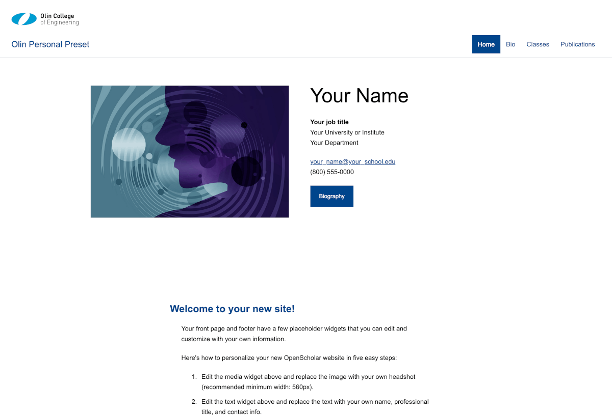 A screenshot of the personal preset for the Olin Eligendi Lab theme.
