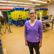 Dr. Daniela Faas, director of design and fabrication operations, in one of the fabrication rooms at Olin College. (Jesse Costa/WBUR)