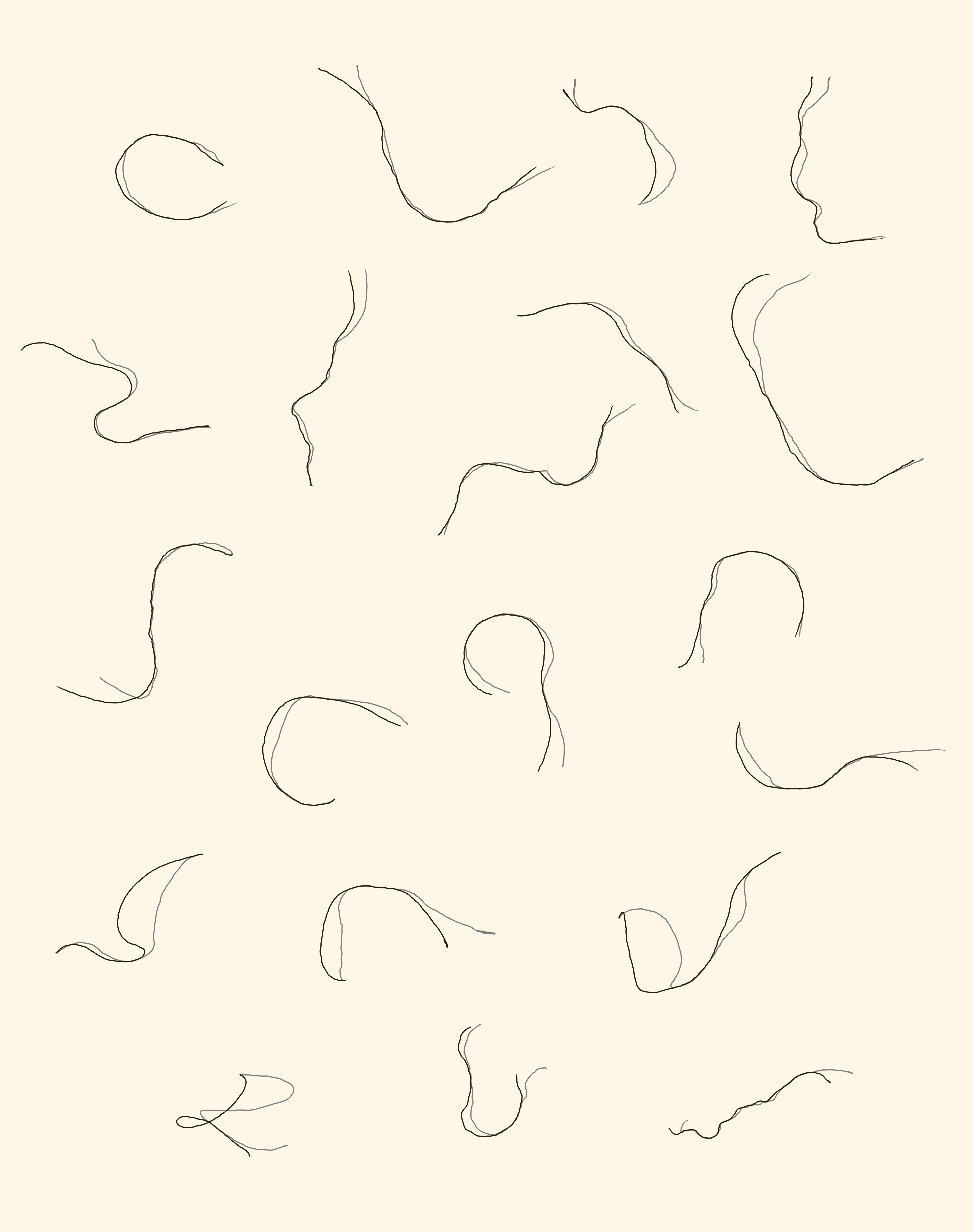 digital drawing of hairs with shadows
